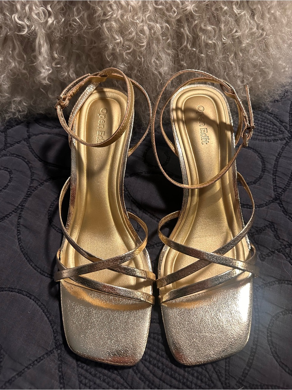 Open Edit Gold Strappy Low Heel Sandals